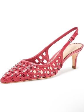 Cinq à sept Women's Red Studded Slingback Kitten Heel Pumps (nwob)